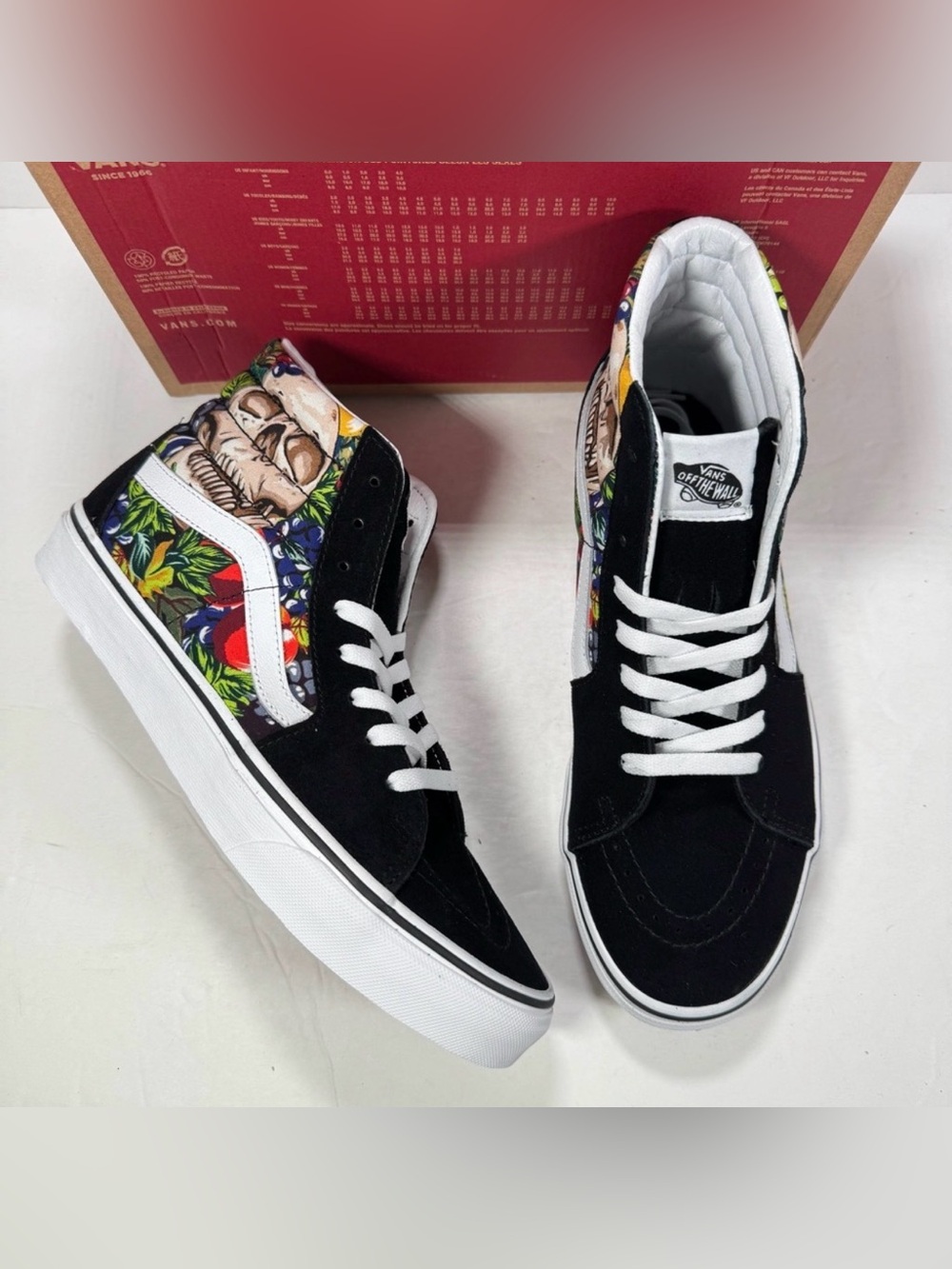 Vans Sk8-Hi Fruit Skull Black White High Top Sneakers Women 10 Men 8.5